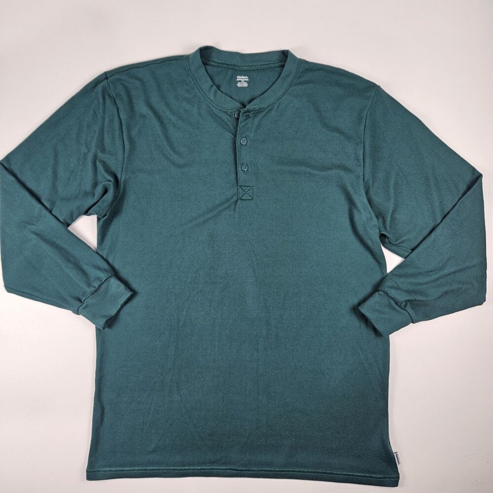 Gerber Adult Unisex Green Solid Long Sleeve Henley Knit T-Shirt SOFT Size L/G